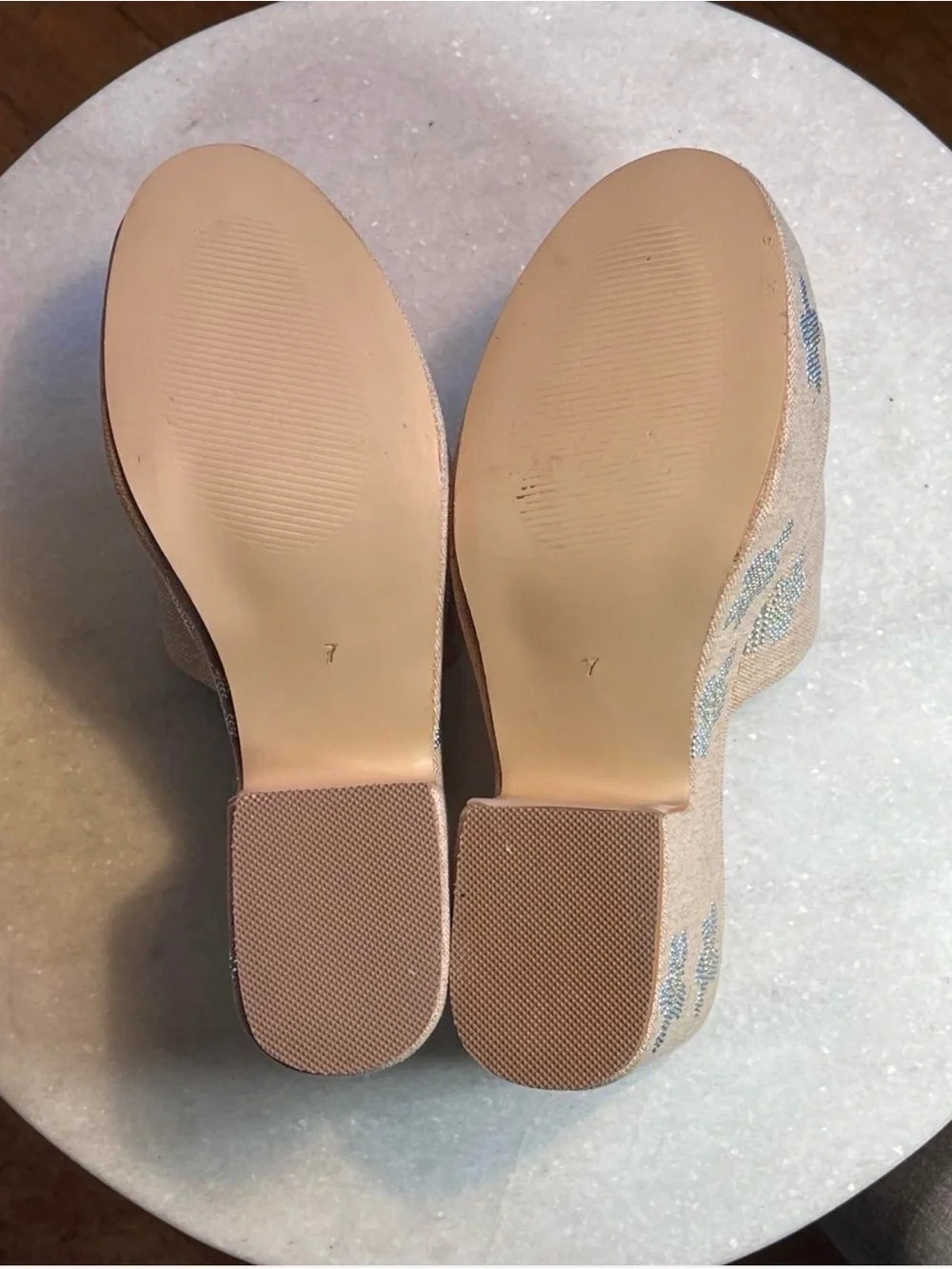 YDN Beige Platform Slide Mules with Silver Studded Flowers